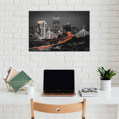 Boston City Wall Art Boston Skyline Wall Decor Black And White Cityscape Picture Print On Canvas Poster Painting Framed Home Living Room Bedroom Decoration Ready To Hang(36''Wx24''h)