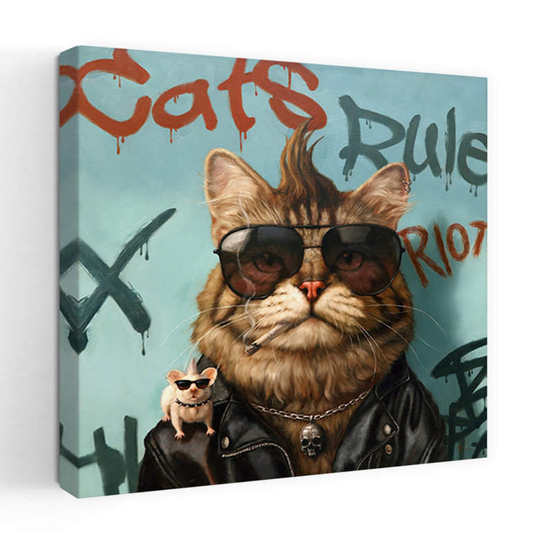 Art contemporain urbain Bad Cat, H 18 po x l 18 po