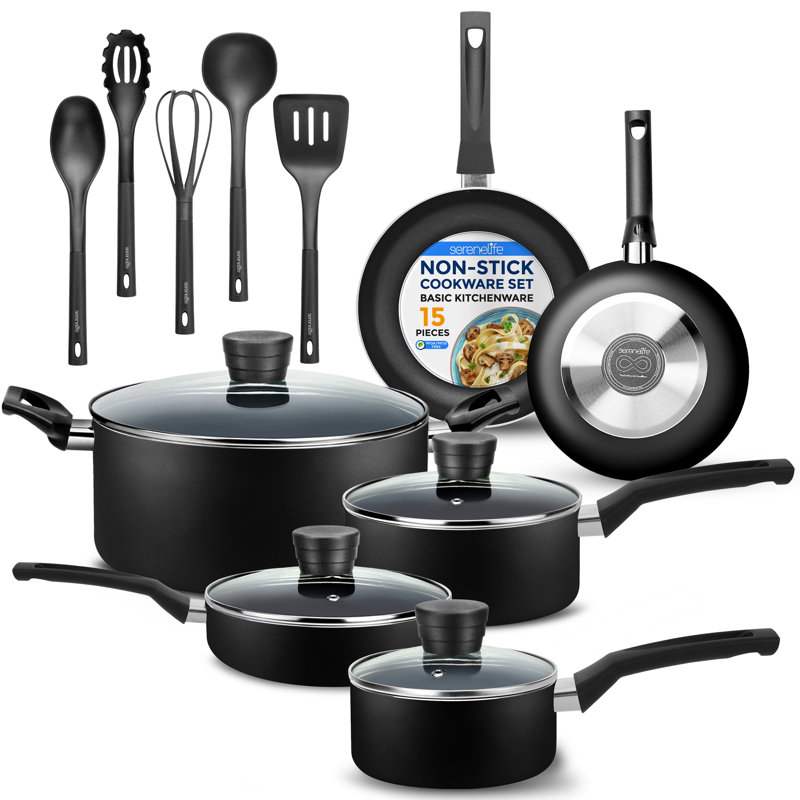 15 - Piece Non-Stick Aluminum Cookware Set, Black