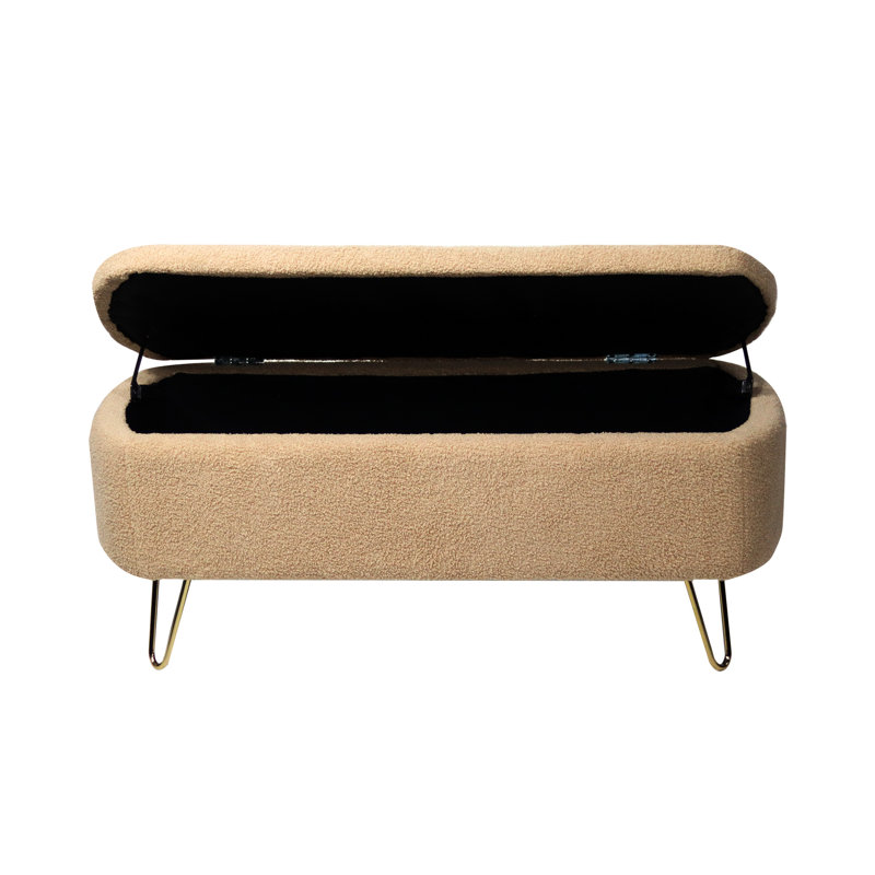 Banc de rangement doré en fausse fourrure chameau pour le salon de la chambre à coucher avec revêtement doré, Chameau