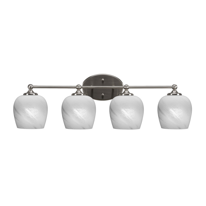Barre d'éclairage de salle de bain 4 lumières Capri au fini nickel brossé avec verre bullé de 6 po, Blanc