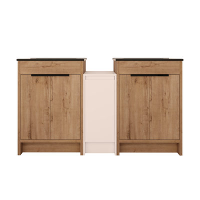 Meuble-lavabo autoportant de 60 po avec lavabo en céramique et armoires de rangement, porte à fermeture douce