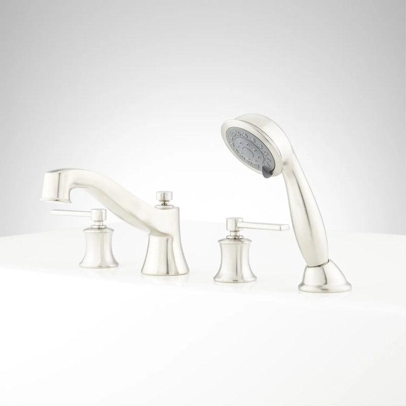 4-Hole Roman Tub Fucet with Diverter and Handshower, Brushed Nickel