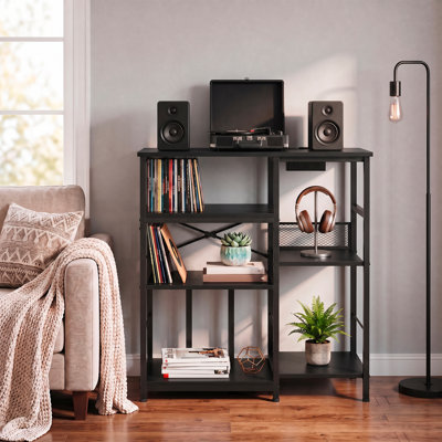 Support pour tourne-disque avec rangement pour disques vinyles, support pour tourne-disque d'une capacité de plus de 300 albums avec station de charge intégrée, armoire audio multicouche pour le salon, la chambre à coucher et la maison