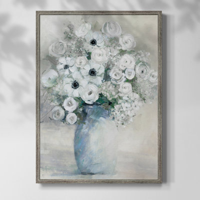 Reproduction encadrée de bouquet d'anémone blanche - bois massif 47428