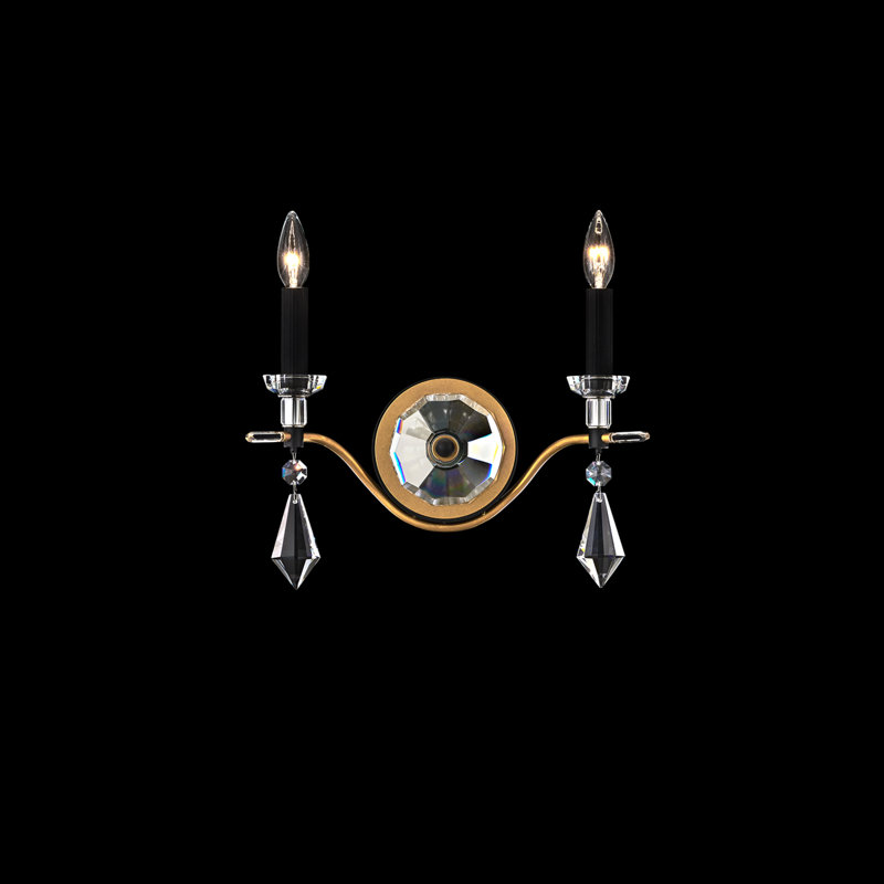 Tempest 2 Light Crystal LED Wall Sconce, Black/Soft Gold