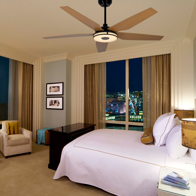 52'' Ceiling Fan with LED Lights, Wood/Black