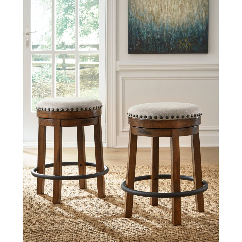 Valebeck Transitional Swivel Counter Stool in Black and Beige