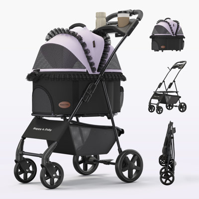 39''H 4-Wheel Foldable Pet Stroller for Small/Medium Dogs & Cats– 3-in-1 Convertible Design with Removable Carrier & One-Click Folding Mechanism