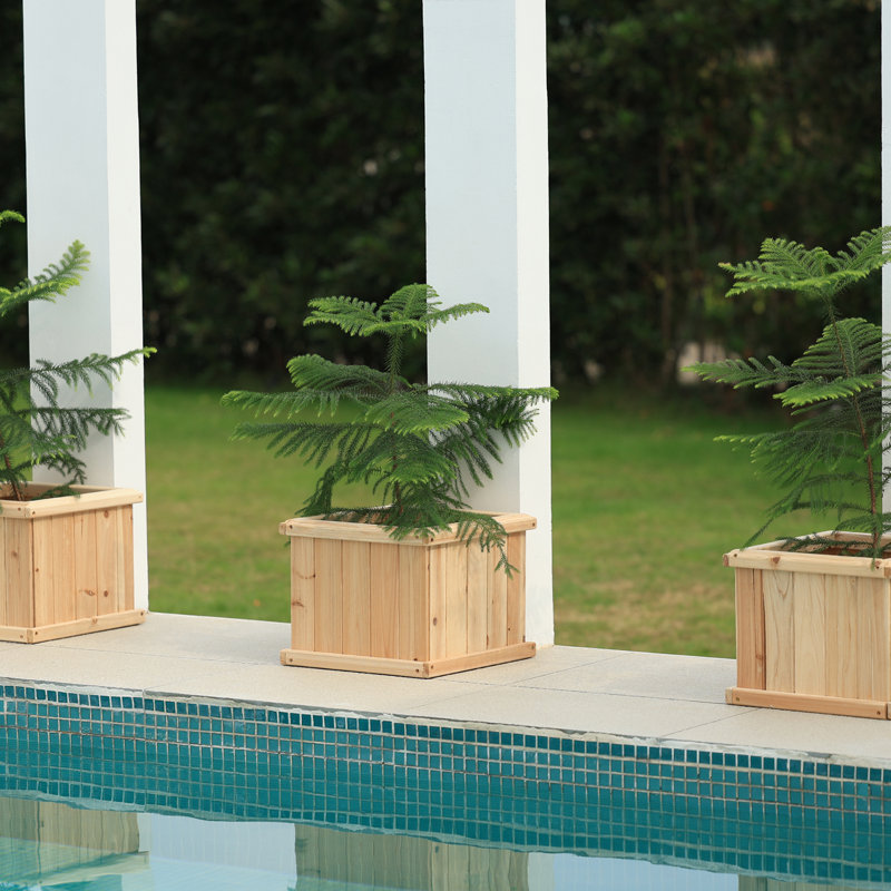 Barros Outdoor Wood Planter Box, Beige