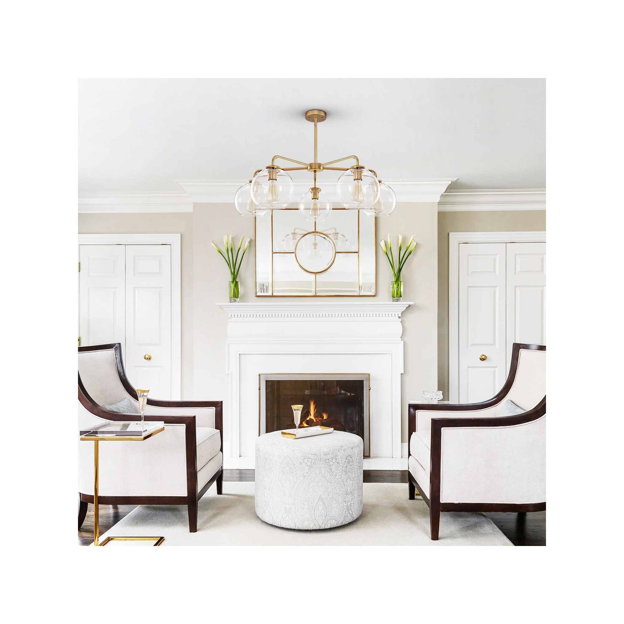 Royelle 5 - Light Sputnik Sphere Modern Glass Bubble Chandelier, Gold