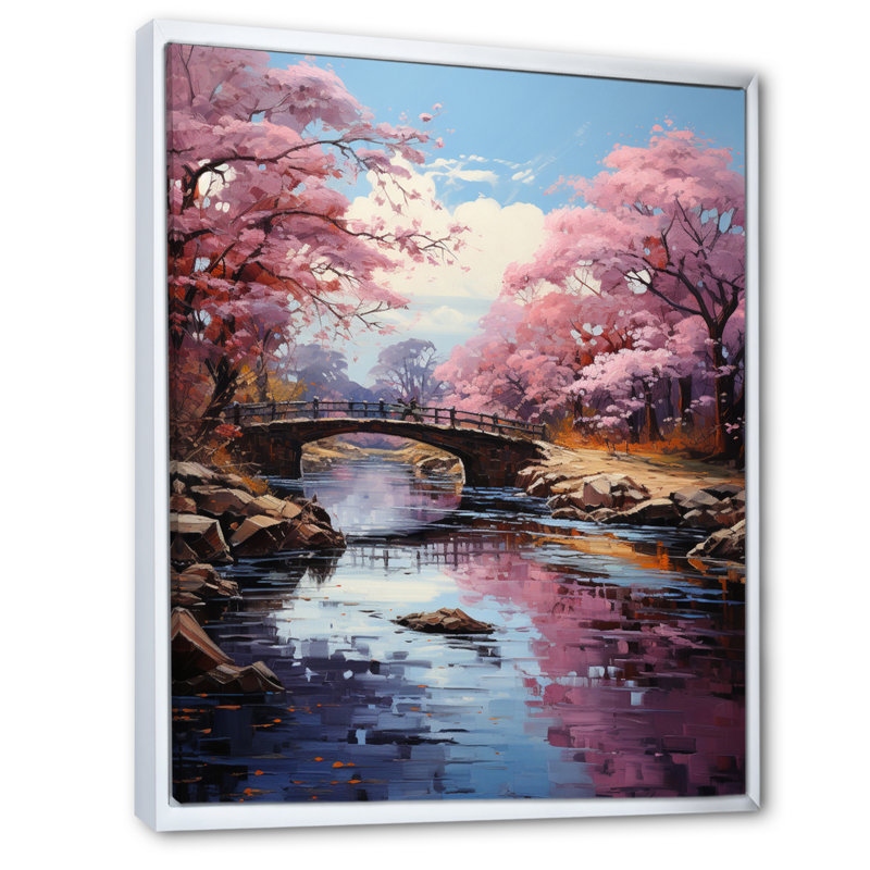 «Gonave Asian Art Cherry Blossom I», reproduction d'art, Cadre flottant blanc, H 44 po x l 34 po x P 1,5 po