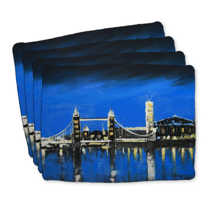 Napperons en polyester tressé Blue Skyline of London | Ensemble de 4
