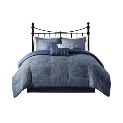 Printed Seersucker Comforter Navy King 7 Piece Warmth And Comfort Relaxing Feel