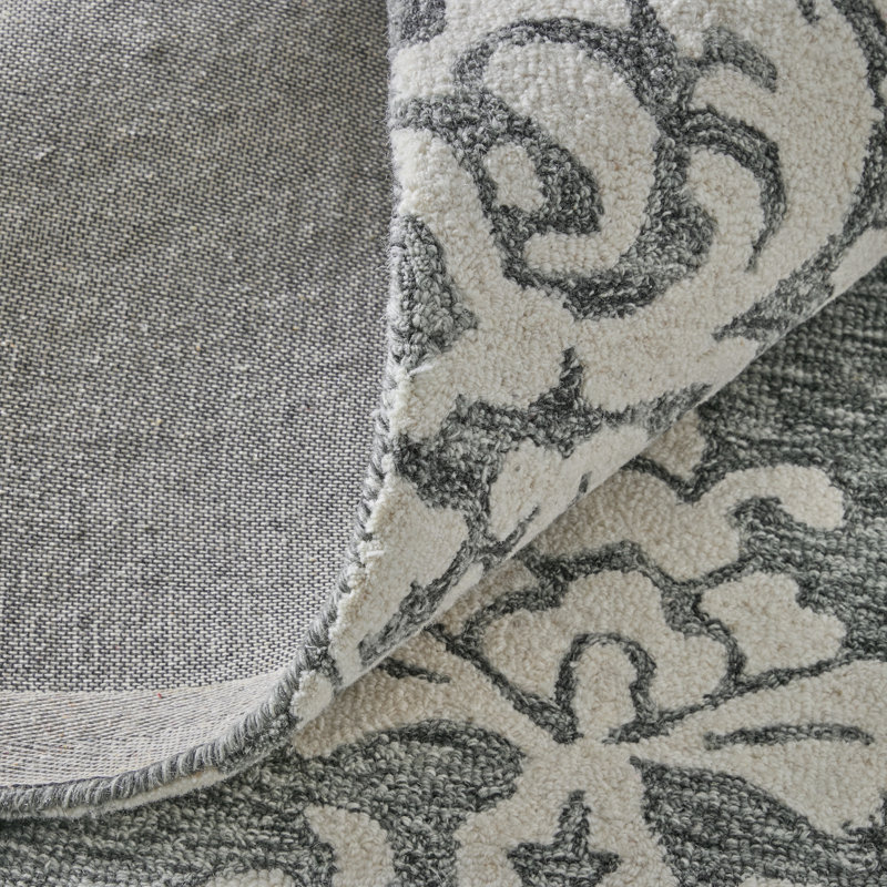 Tapis gris floral et botanique Brockington, Rectangulaire 8 pi x 10 pi