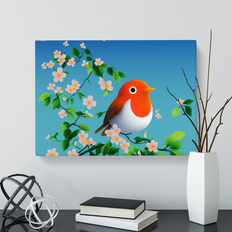 Radiant Robin Bird - Wrapped Canvas, 50cm H x 76cm W x 3cm D