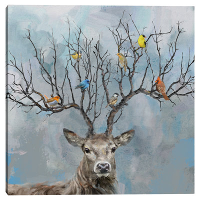 Nearest & Dearest by Studio Arts - Deer with Birds Canvas Wall Art Print