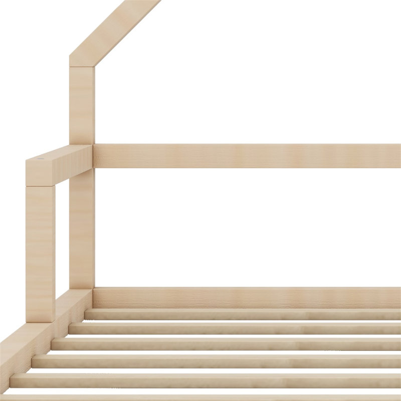 Wood Floor Bed with House-shaped Headboard, Natural, Full