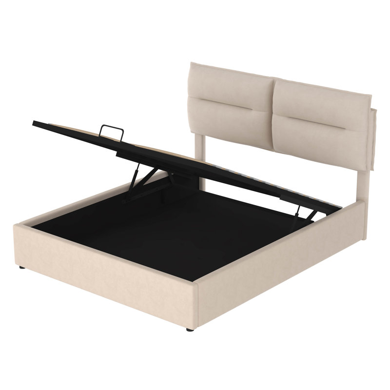 Deaysia Upholstered Platform Storage Bed, Queen, Beige