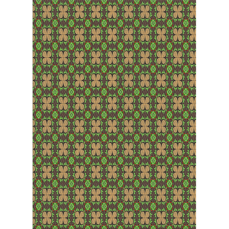 Tapis vert/brun à motifs, Rectangle 5 pi x 7 pi
