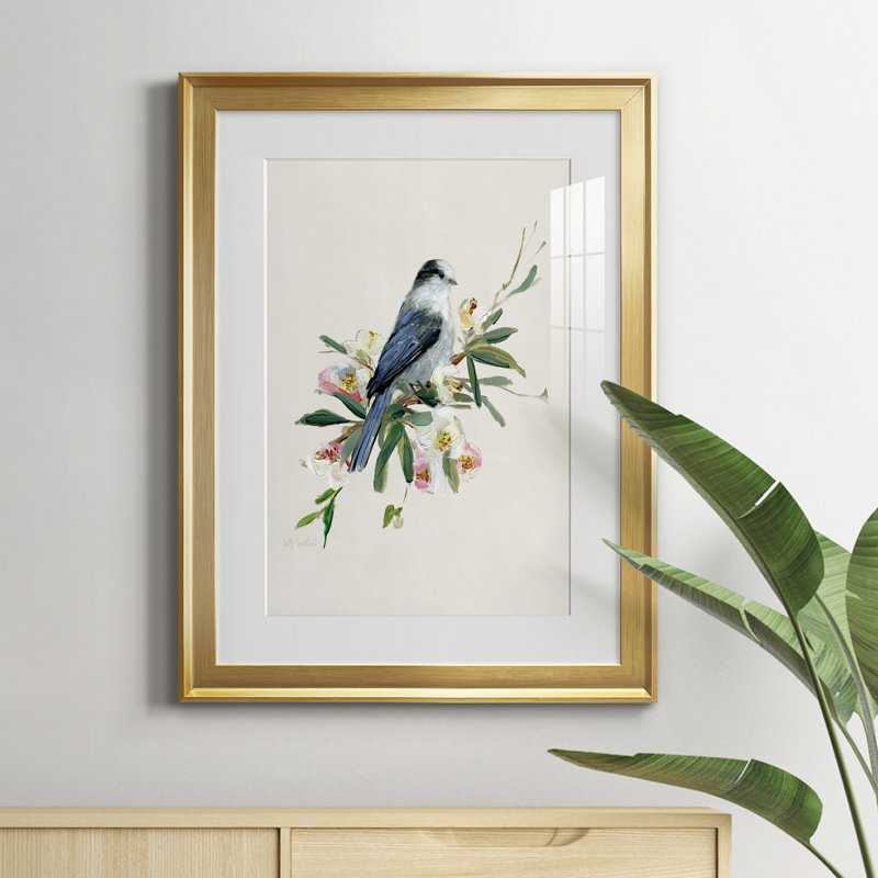 Spring Spring Gray Jay - peinture encadrée, Or, H 22,5 po x l 30,5 po x P 1,5 po