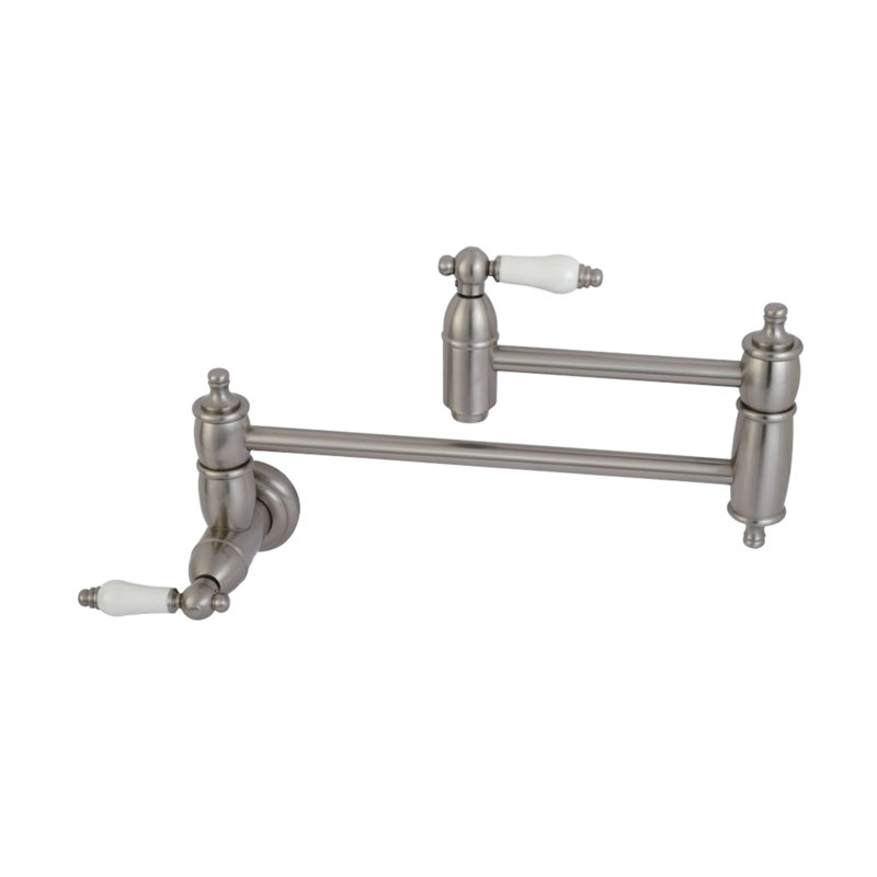 Kingston Brass Restoration Two-Handle 1-Hole Wall Mount Pot Filler Faucet, Brushed Nickel
