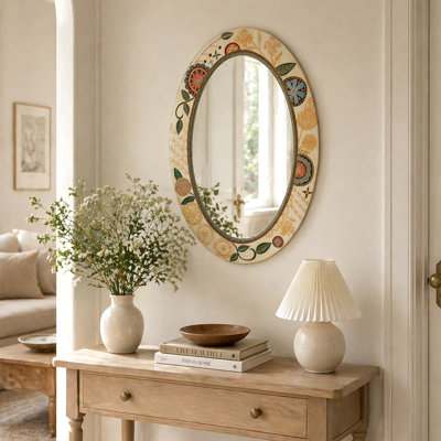 Miroir mural ovale en cuir