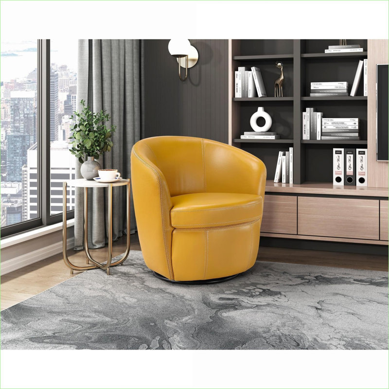 Fauteuil d'appoint en cuir fleur moutarde et moutarde
