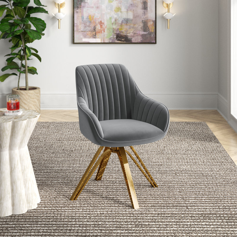 Brilliana Velvet Swivel Accent Chair, Golden, Gray Velvet