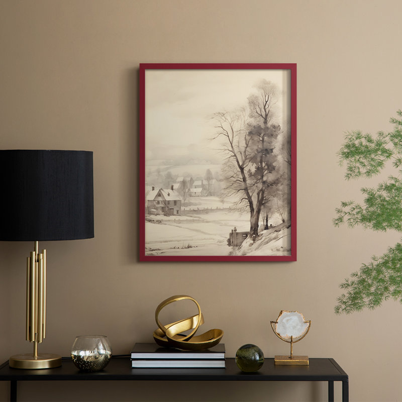Reproduction encadrée de paysage rétro Vintage - bois massif, H 11 po x l 9 po, Rouge