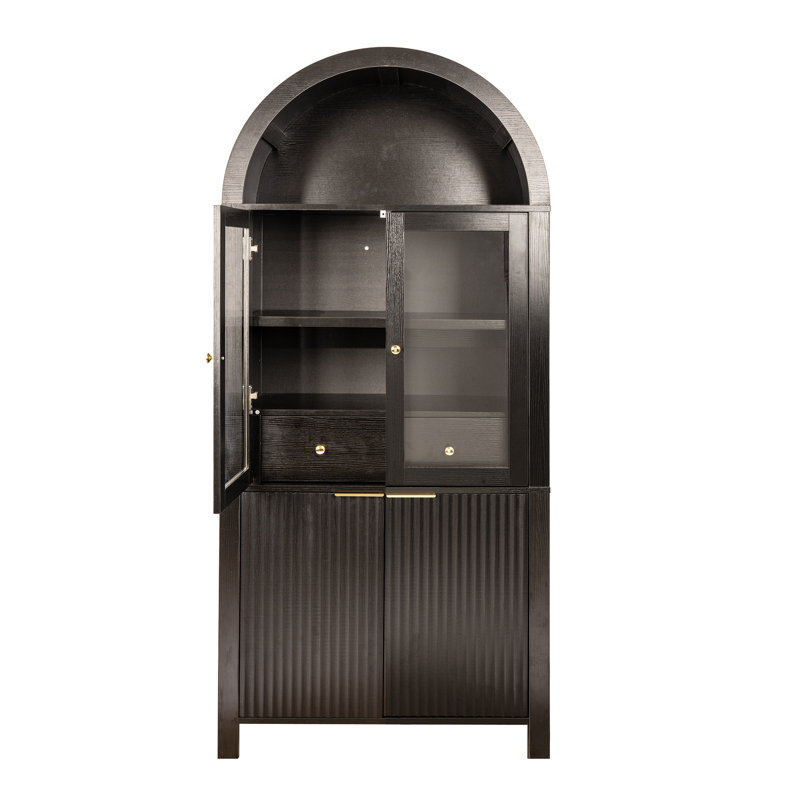 Grand garde-manger arqué cannelé avec tablettes réglables, Noir