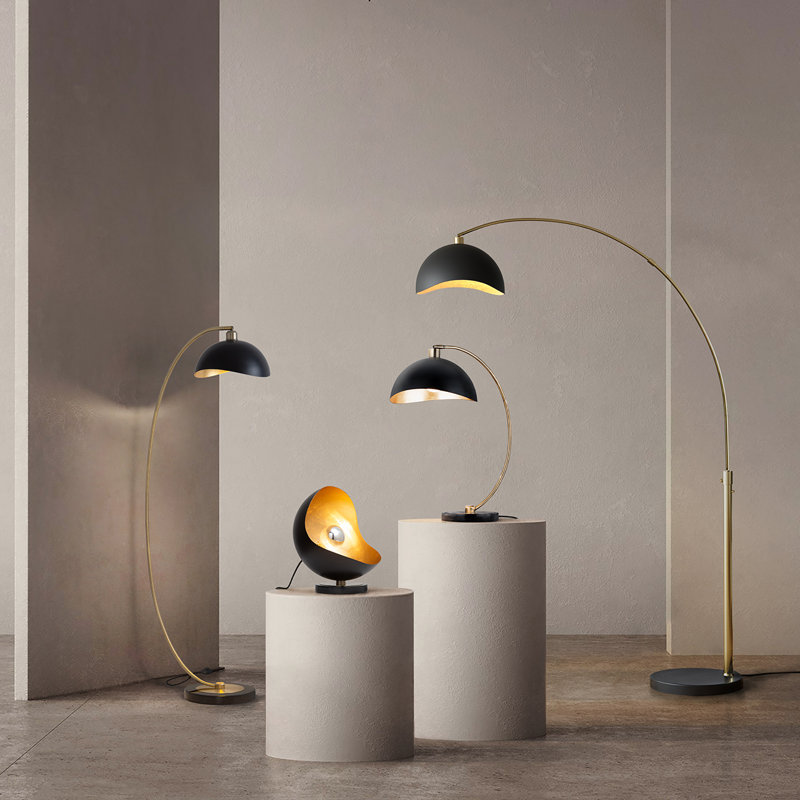 Luna Bella Table Lamp - 28", Antique Nickel, Matte Black/Silver-Leaf Shade, Marble Base, Dimmer Switch, Matte Black, Black