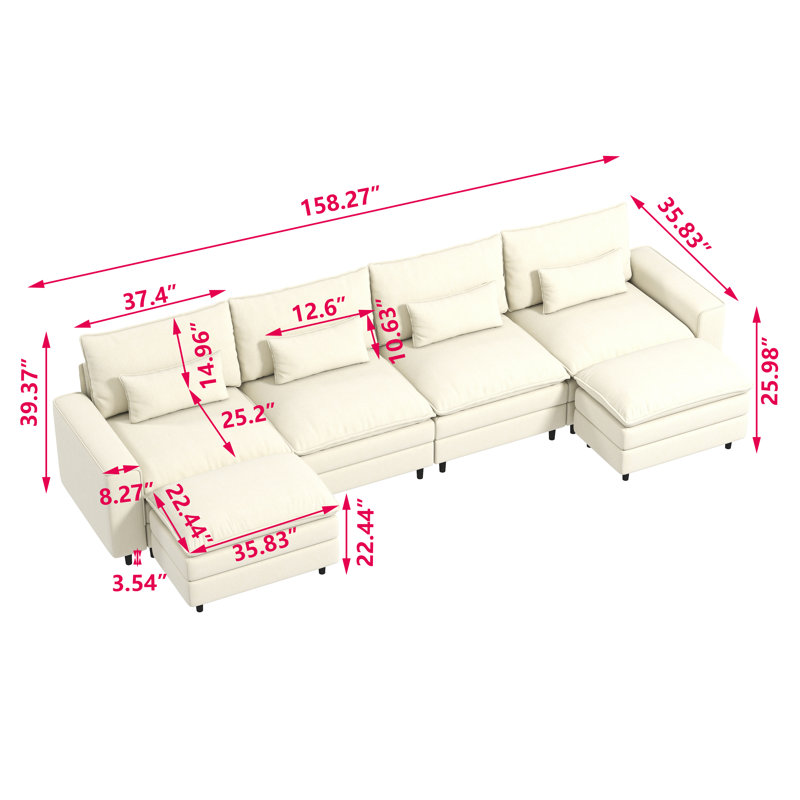 Ensemble de canapé en U pour salon, H 39,37 po x l 158,27 po x P 35,83 po, Chenille beige