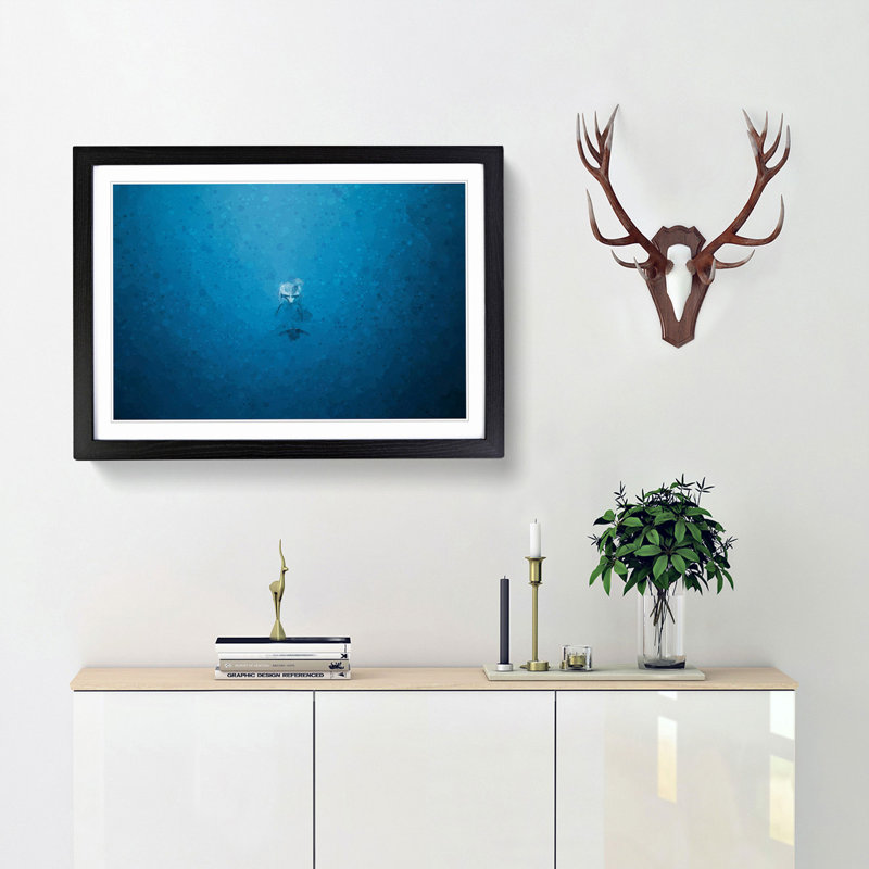 Lone Dolphin in Abstract - Picture Frame Graphic Art Print, Black, 50cm H x 76cm W x 2cm D