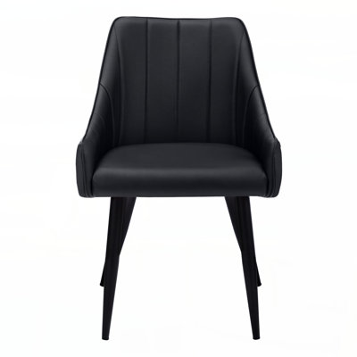 Chaise de salle à manger, ensemble de 2, latérales, rembourrées, cuisine, salle à manger, aspect cuir noir, métal noir, contemporain, moderne