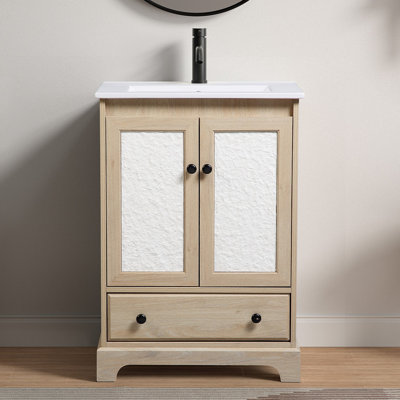 Ensemble de meuble-lavabo autoportant avec tiroir en céramique et 1 tiroir