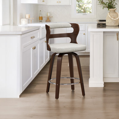 Liahna Swivel Upholstered Bar Stool with Wood Frame