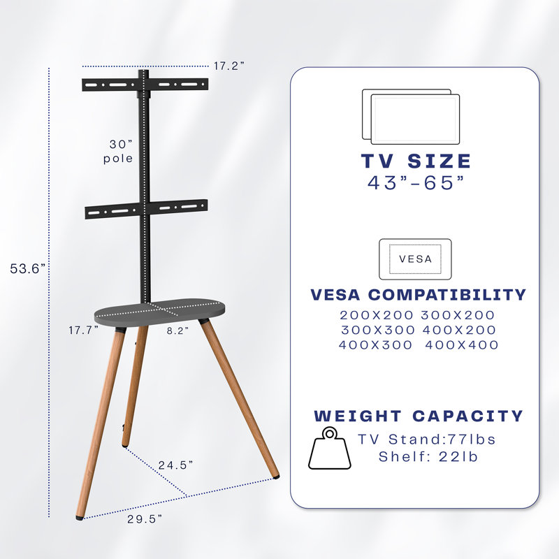VIVO Artistic Easel 43" to 65" Screen Studio TV Tripod Adjustable Floor Stand with Shelf (STAND-TV65A-S)