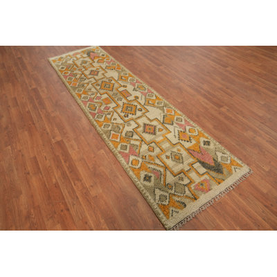 Geometric Wool Moroccan Handmade Runner Rug 3x9