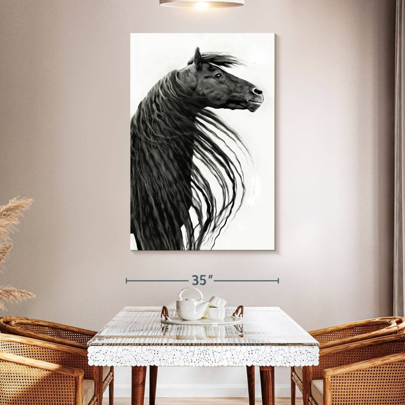Portrait de cheval Brampt noir et blanc II, H 51 po x l 34 po