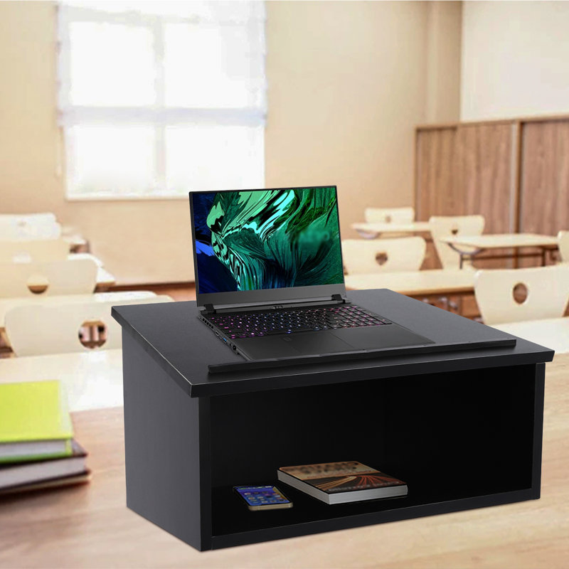 Black Wood Tabletop Lectern with Storage Shelf