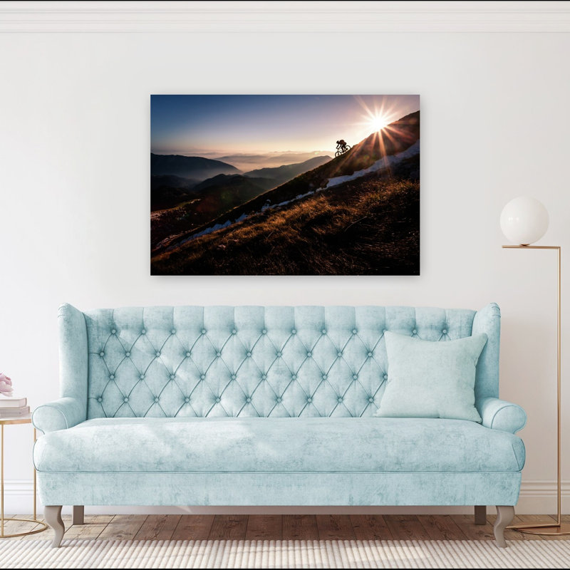 «Golden Hour Mountain Biking Abstract Contemporary Mountain», reproduction d'art murale, 40" H x 60" W