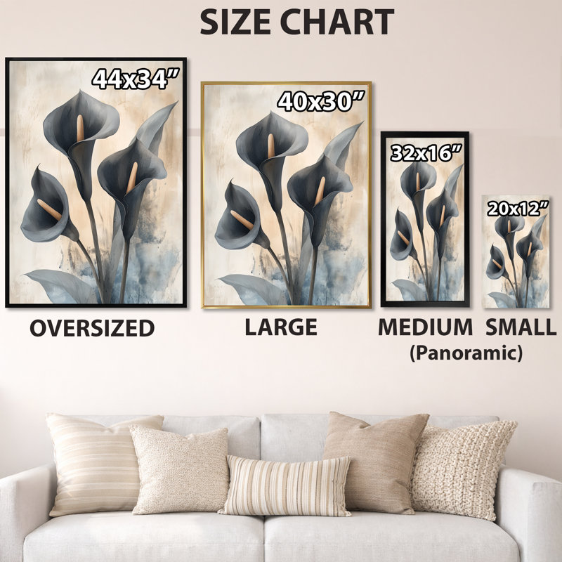Calla Lily Elegance IV - Calla Lily Flowers Canvas Wall Art, 44" H x 34" W, Black Picture Framed
