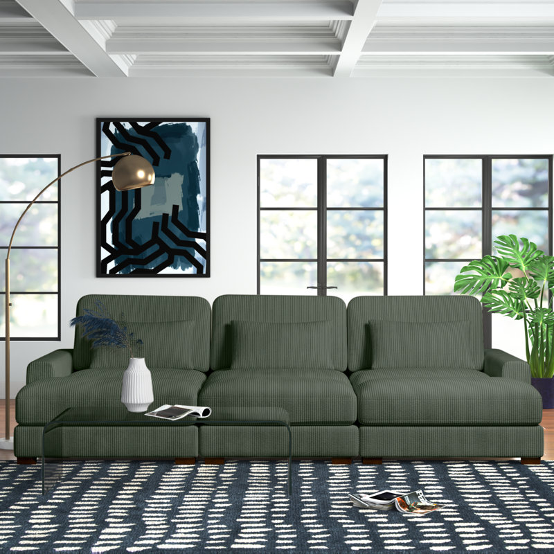 Antravian 127.5'' Corduroy Sofa, Dark Green Corduroy