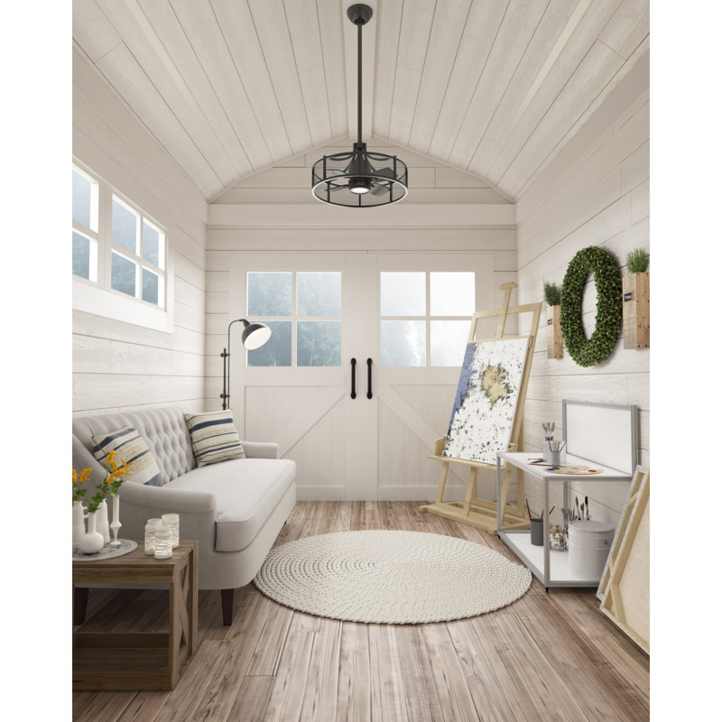 24" Seattle 4 - Blade Caged Ceiling Fan with Wall Control and LED Light Kit Included