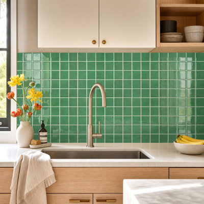 Commomy Thicker Peel and Stick Tiles - 10 pcs 12" x 12" 3D Adhesive Square Peel and Stick Backsplash, Waterproof Removable Vinyl Wall Tile for Kitchen & Bathroom-Green