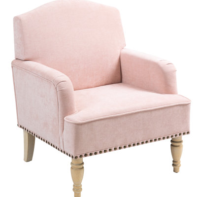 Pink Upholstered Armchair With Retro Wooden Legs, For Living Room Bedroom, Supports Up To 300Lbs Comfy Chair Solid Legs And Comfortable Seat, Bedroom