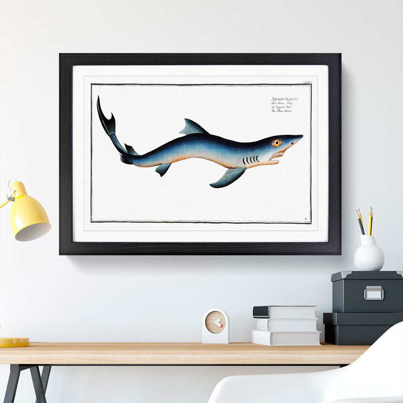 Blue Shark by M.E. Bloch - Picture Frame Painting Print, 36cm H x 48cm W x 2cm D, Black Framed