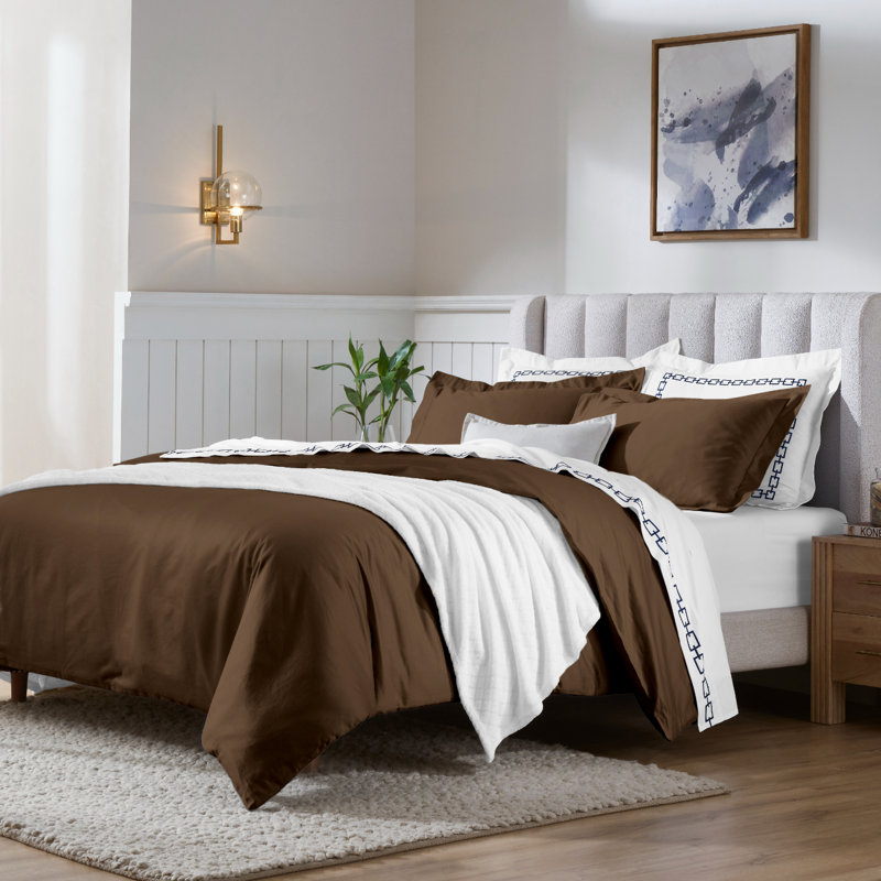 Ensemble de housse de couette de luxe en coton égyptien certifié 650 fils Luxury, Chocolat