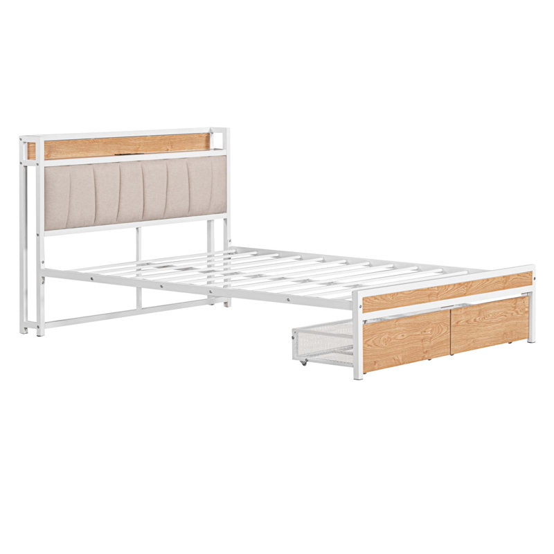 Lit plateforme avec rangement, Double, Blanc